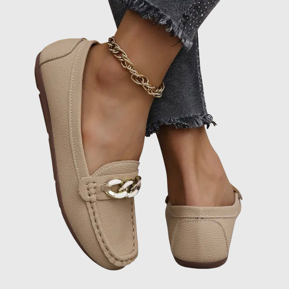 Melissa | Gold Chain Moccasins, colour Beige