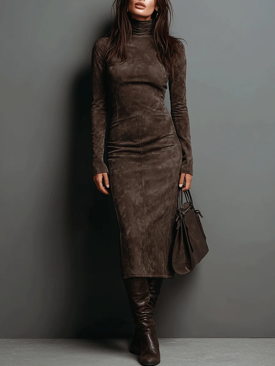 Meredith | Suede-Look High Neck Midi Dress