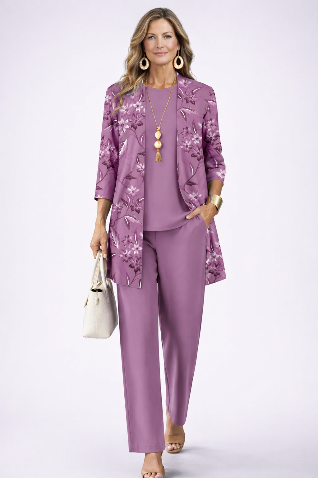 Minnie | Purple Floral Print Three-Piece Set, colour Purple