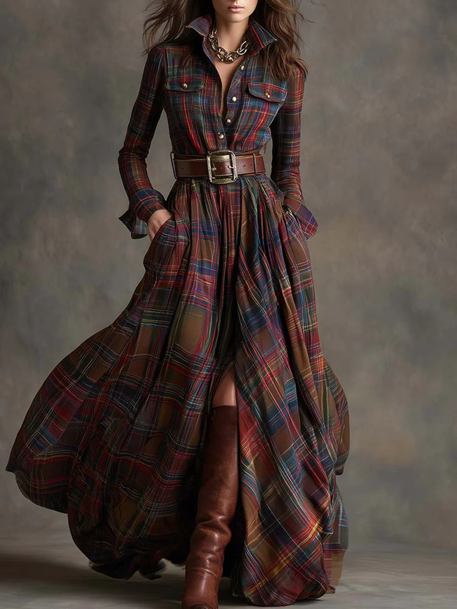 Miranda | Belted Check Maxi Shirt Dress