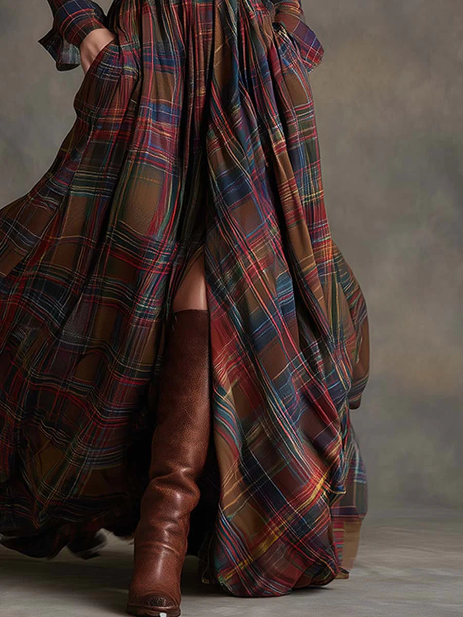 Miranda | Belted Check Maxi Shirt Dress, colour Red Check
