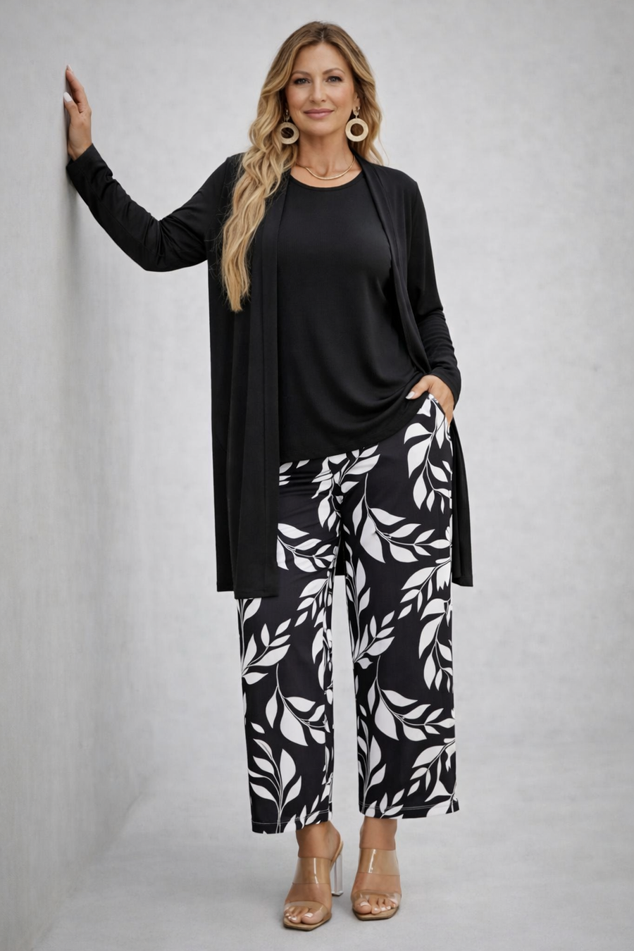 Mollie | Black Three-Piece Set with Leaf Trousers