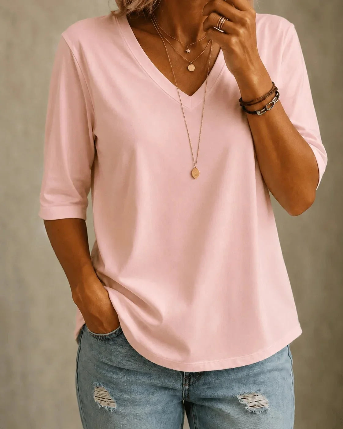 Myrtle | Soft Pink V-Neck Tee, colour Soft Pink