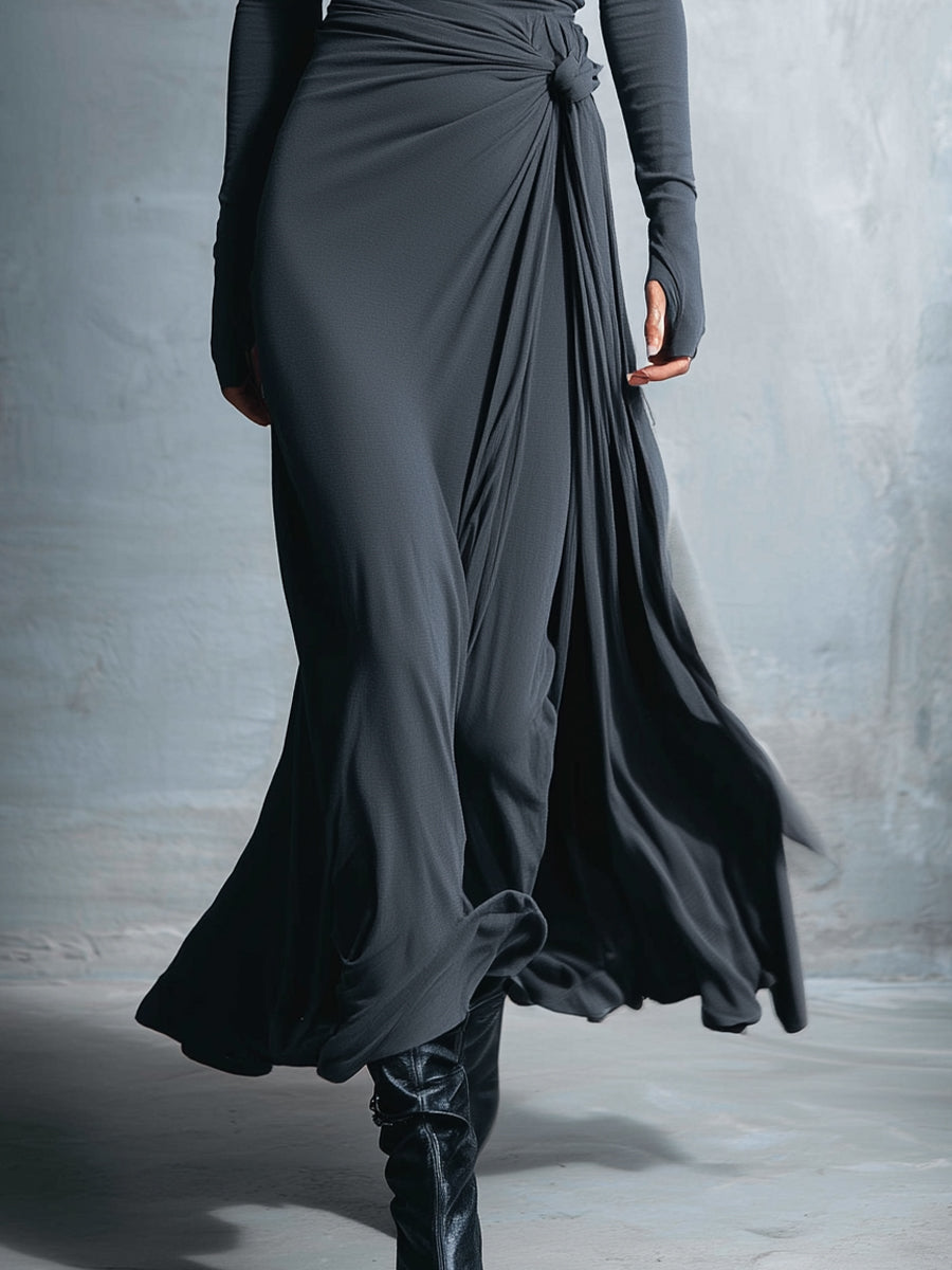 Naomi | Long Sleeve Side Knot Maxi Dress, colour Grey