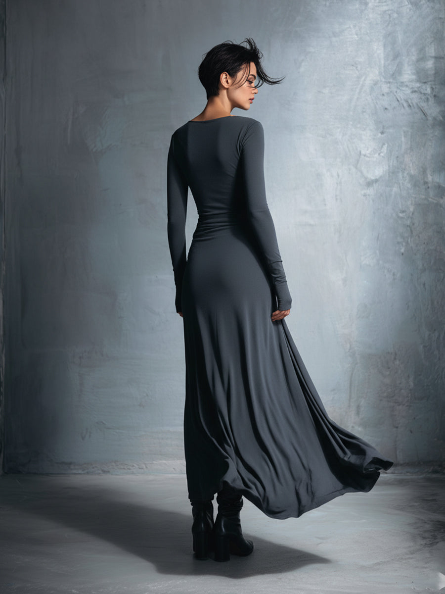 Naomi | Long Sleeve Side Knot Maxi Dress, colour Grey