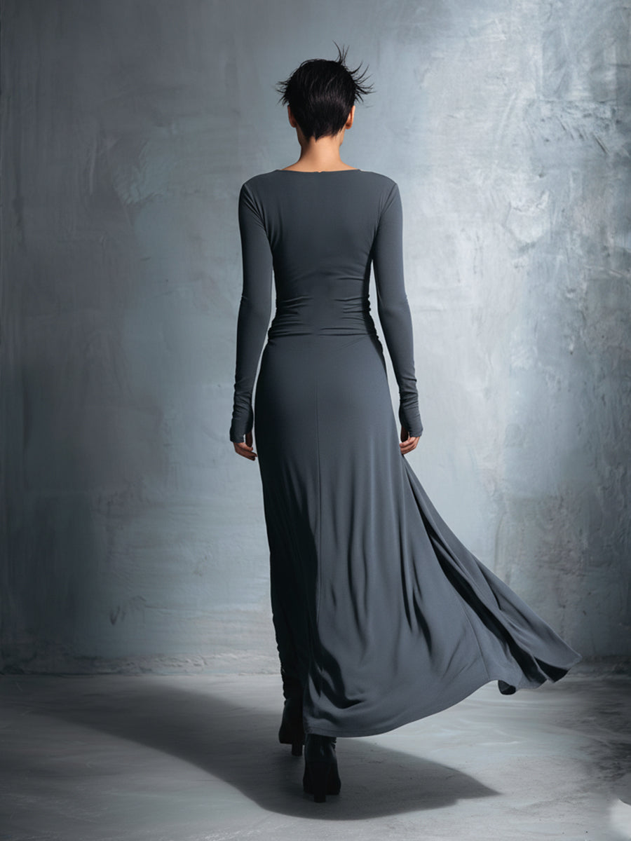 Naomi | Long Sleeve Side Knot Maxi Dress, colour Grey
