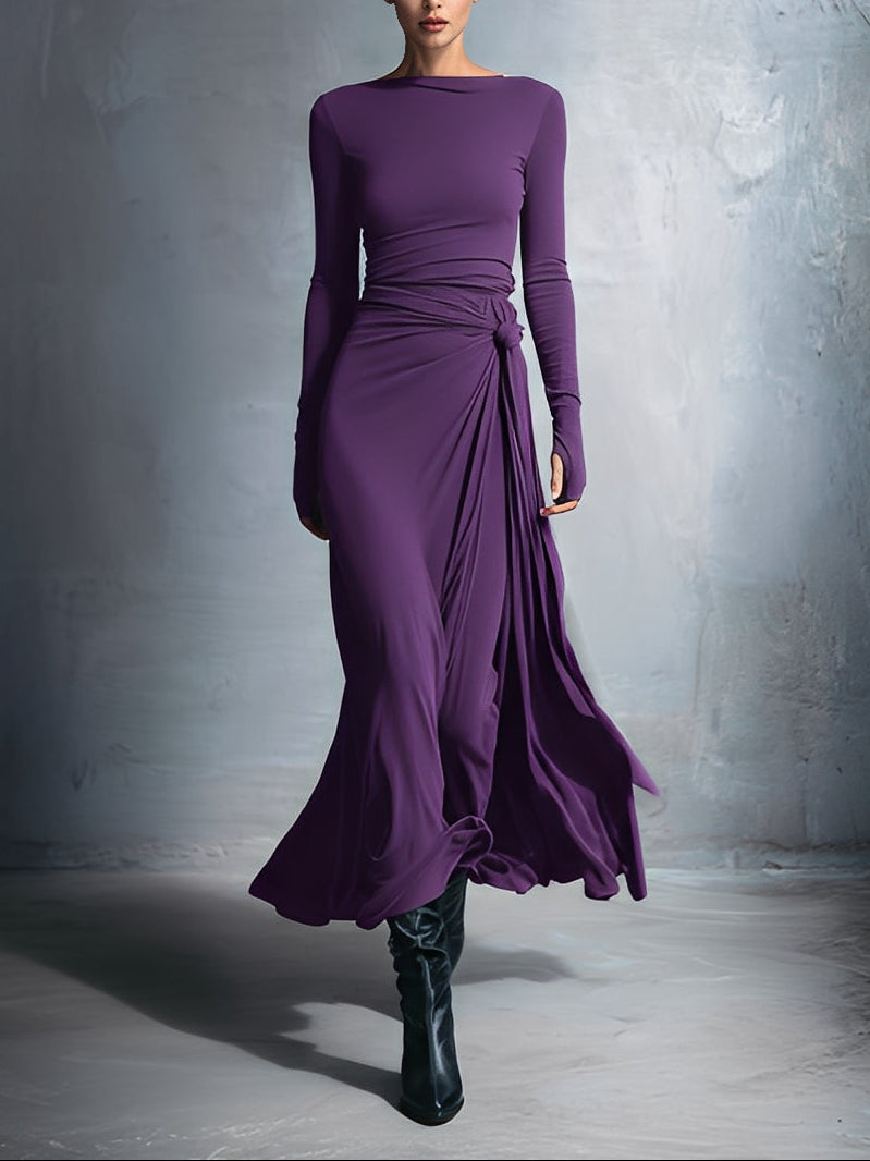 Naomi | Long Sleeve Side Knot Maxi Dress, colour Purple