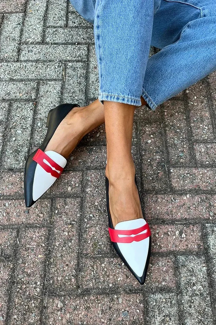 Natalya | Pointed Colour-Block Loafers, colour Black and White