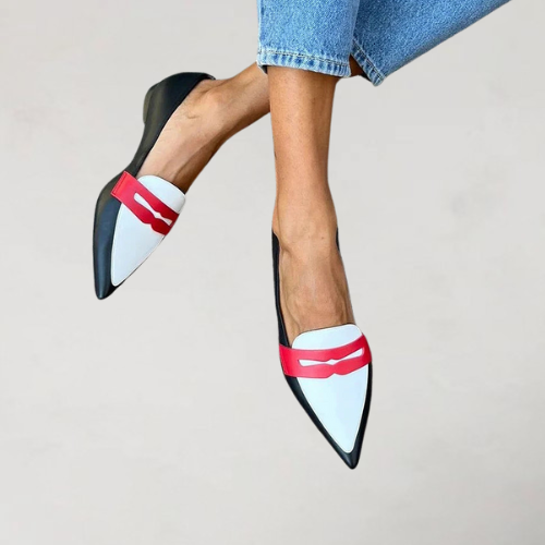 Natalya | Pointed Colour-Block Loafers, colour Black and White