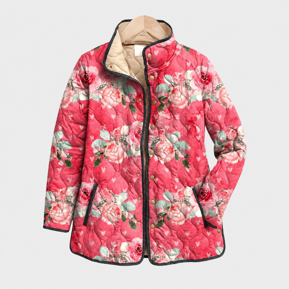 Nerys | Raspberry Floral Quilted Jacket, colour Raspberry