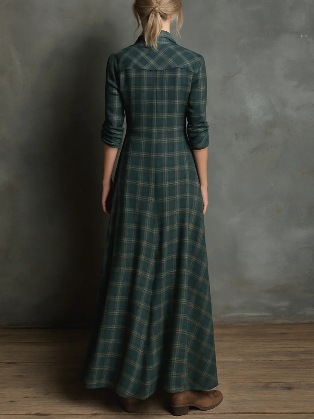 Niamh | Green Check Button Front Maxi Dress, colour Green Check