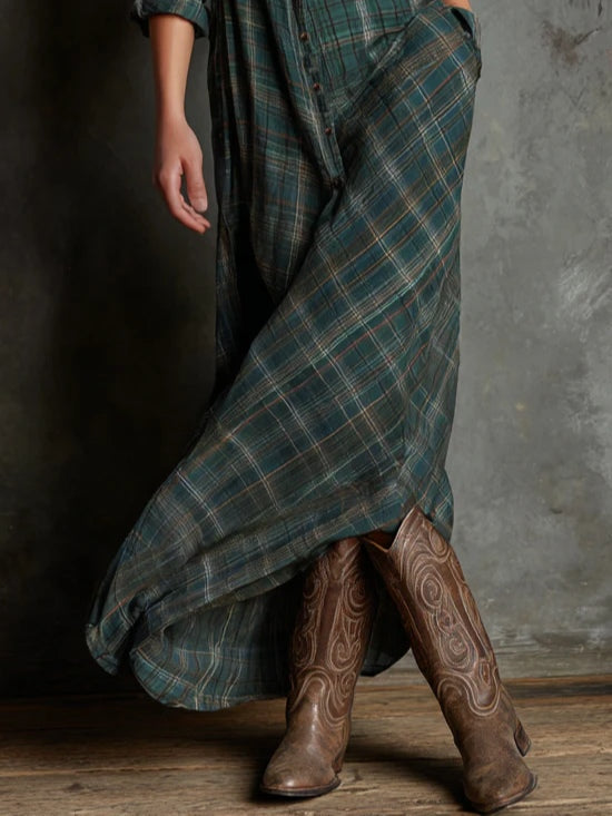 Niamh | Green Check Button Front Maxi Dress, colour Green Check