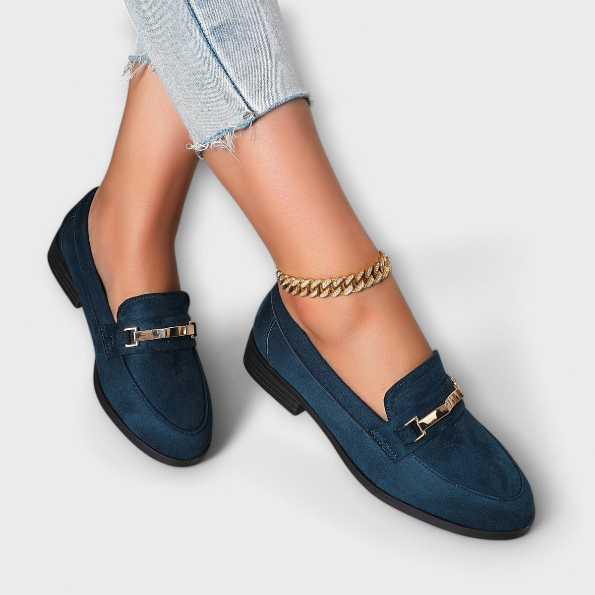 Alba | Suede-Finish Bar Loafers, colour Navy