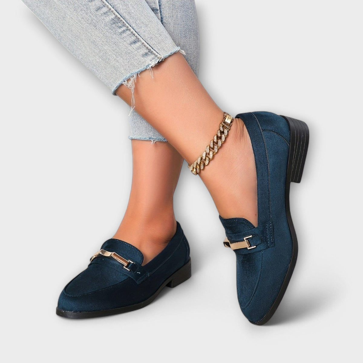 Alba | Suede-Finish Bar Loafers, colour Navy