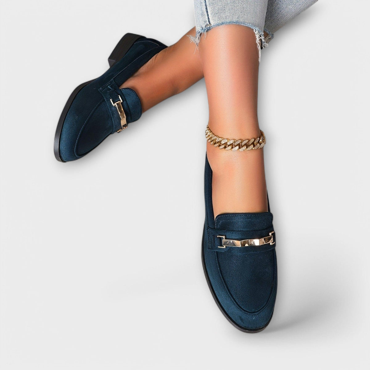 Alba | Suede-Finish Bar Loafers, colour Navy