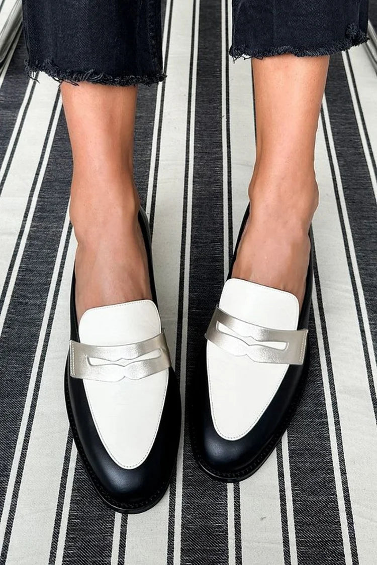Ophelia | Black and White Penny Loafers, colour Black and White