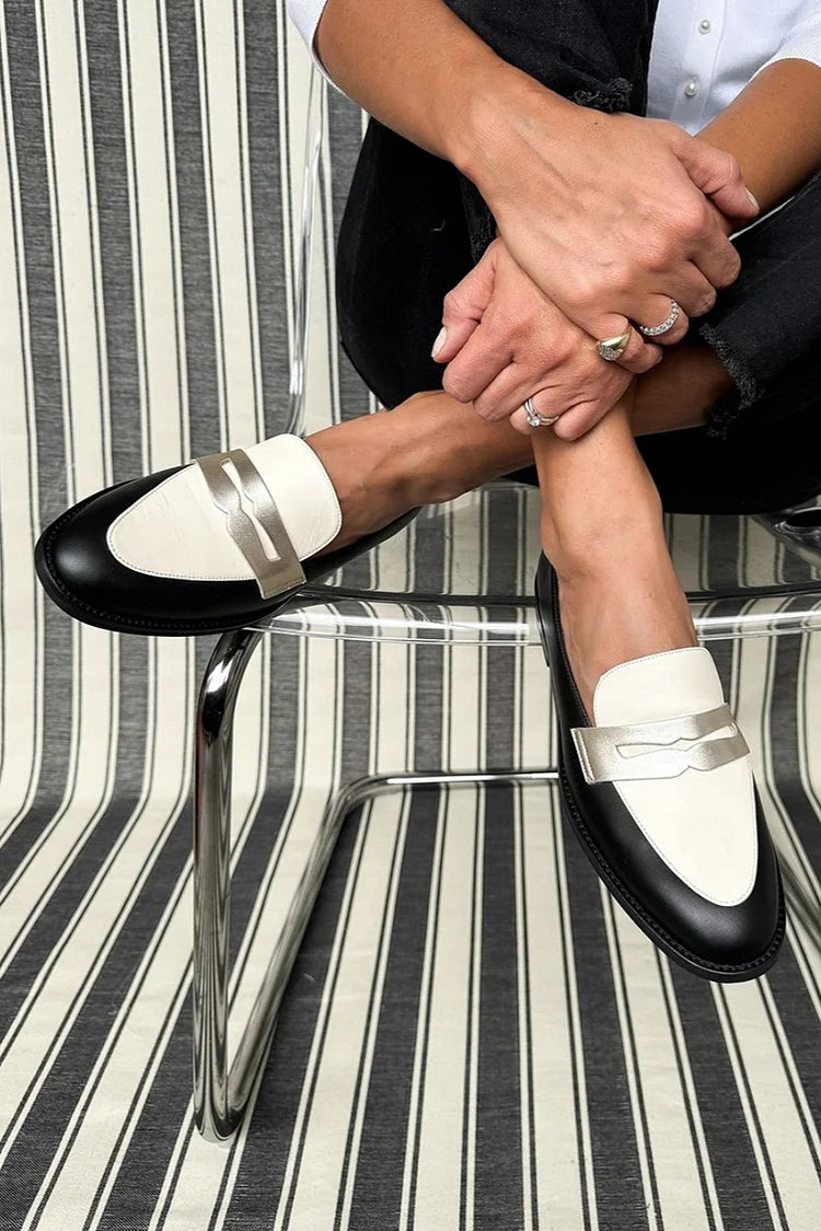Ophelia | Black and White Penny Loafers, colour Black and White