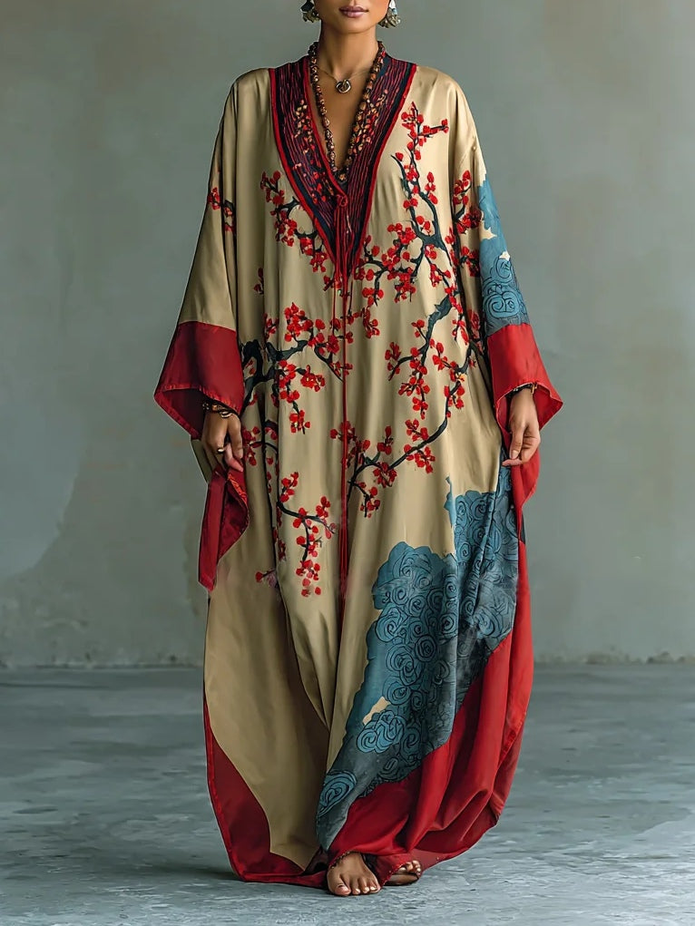Patience | Plum Blossom Print Batwing Maxi Dress