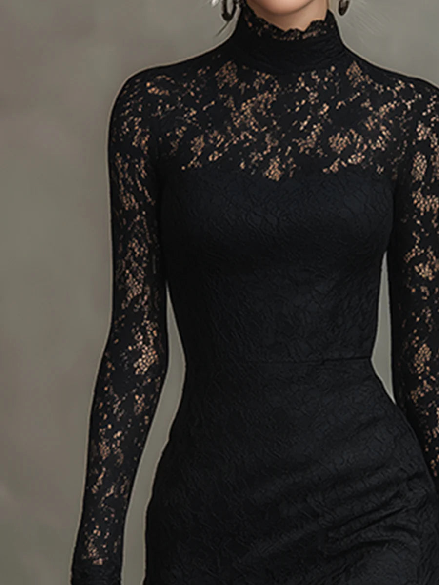 Perdita | Black Lace Fishtail Maxi Dress, colour Black