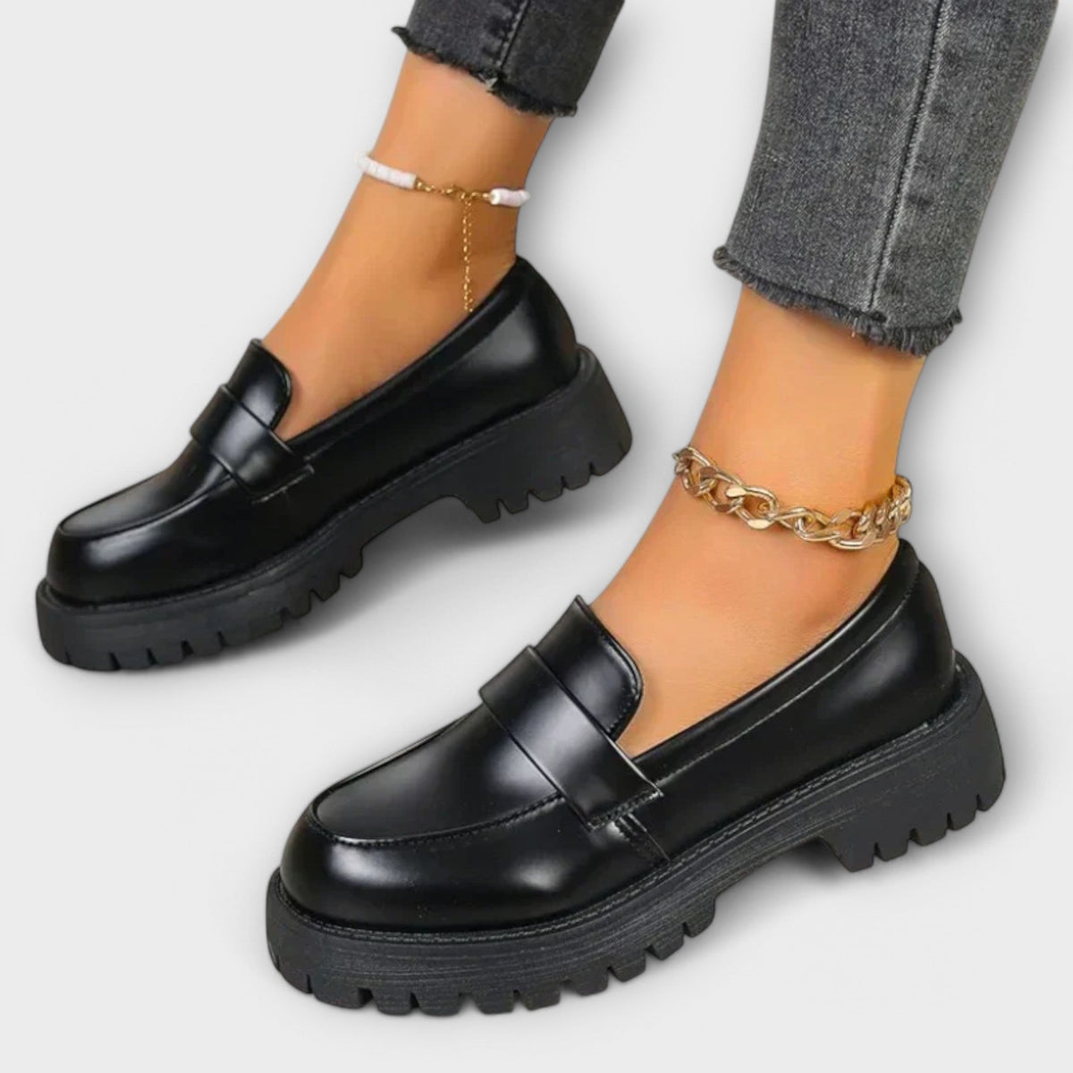 Pia | Chunky Sole Penny Loafers, colour Black
