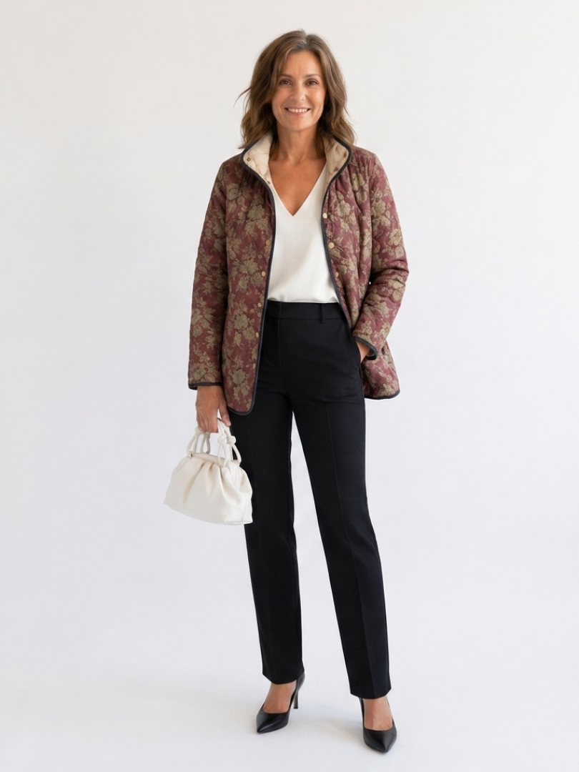 Pippa | Plum Damask Quilted Jacket, colour Plum