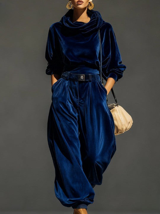 Prudence | Velvet Hoodie and Trouser Co-ord, colour Blue