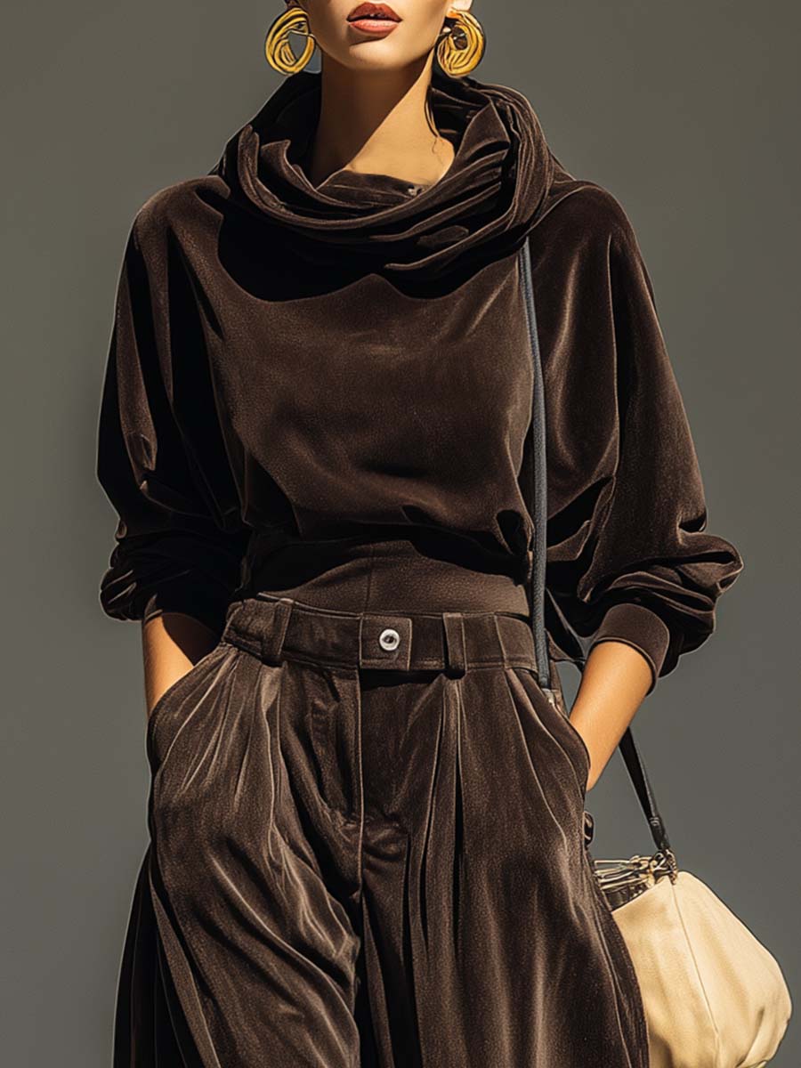 Prudence | Velvet Hoodie and Trouser Co-ord, colour Brown