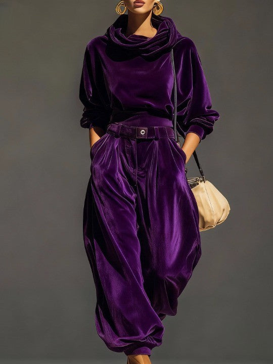 Prudence | Velvet Hoodie and Trouser Co-ord, colour Purple