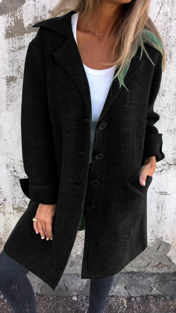 Rebecca | Relaxed Longline Lapel Coat, colour Black