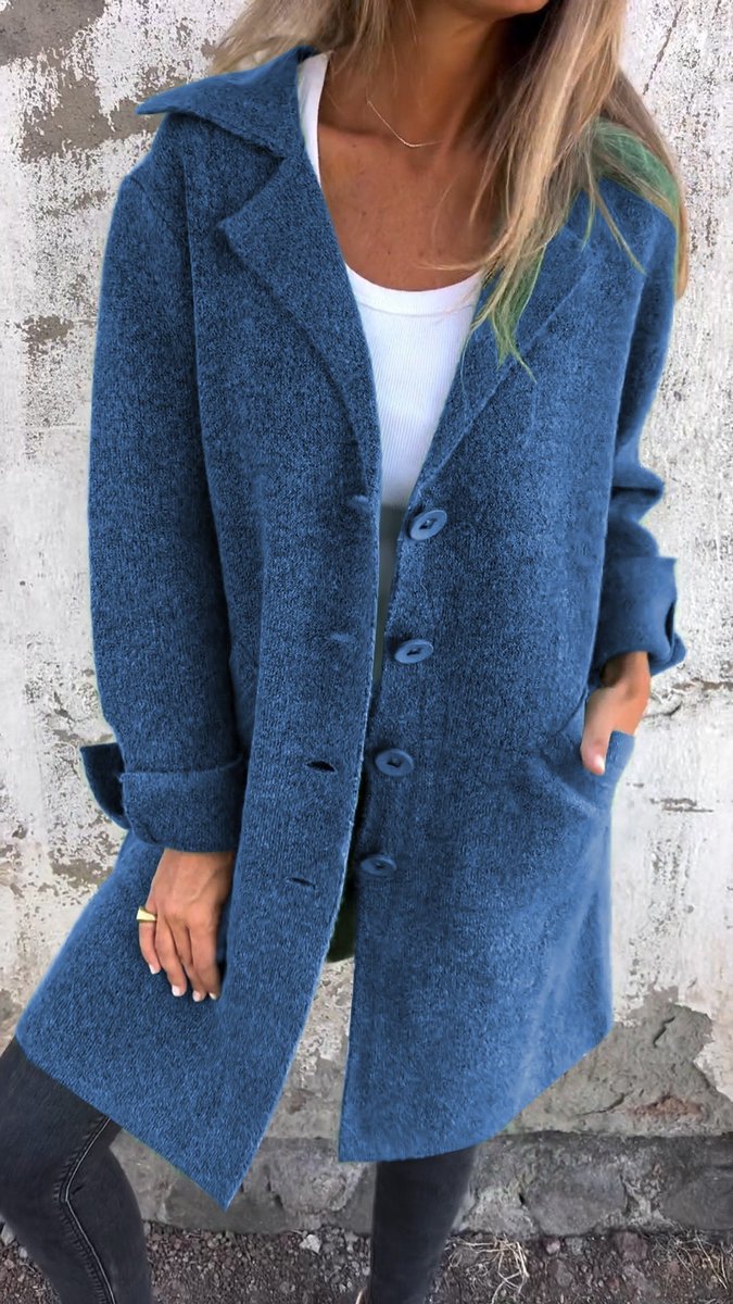 Rebecca | Relaxed Longline Lapel Coat, colour Blue