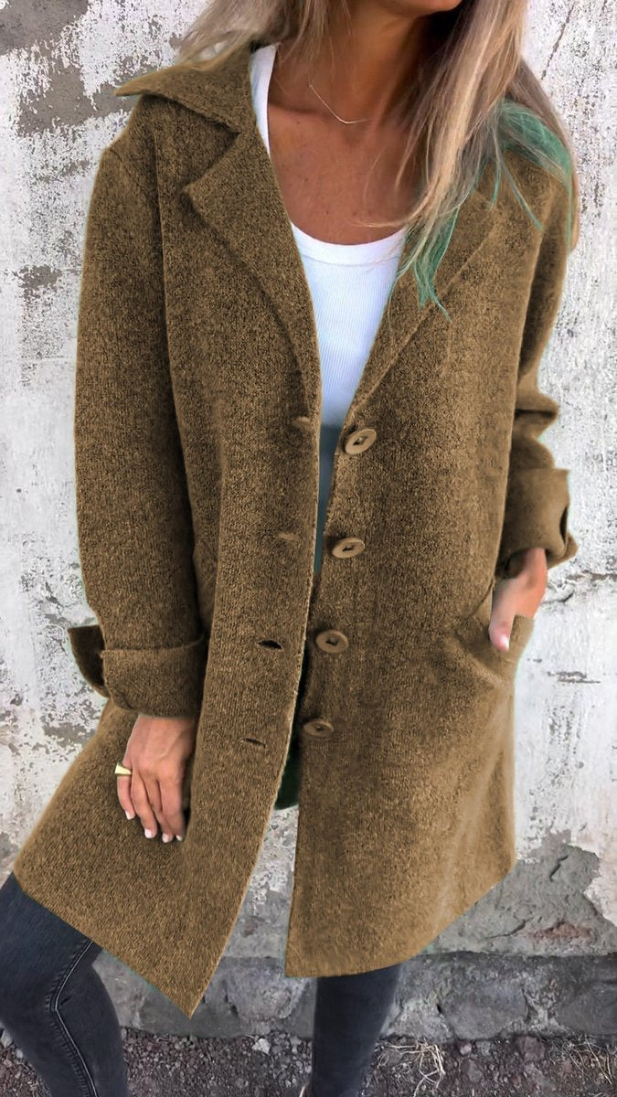 Rebecca | Relaxed Longline Lapel Coat, colour Brown