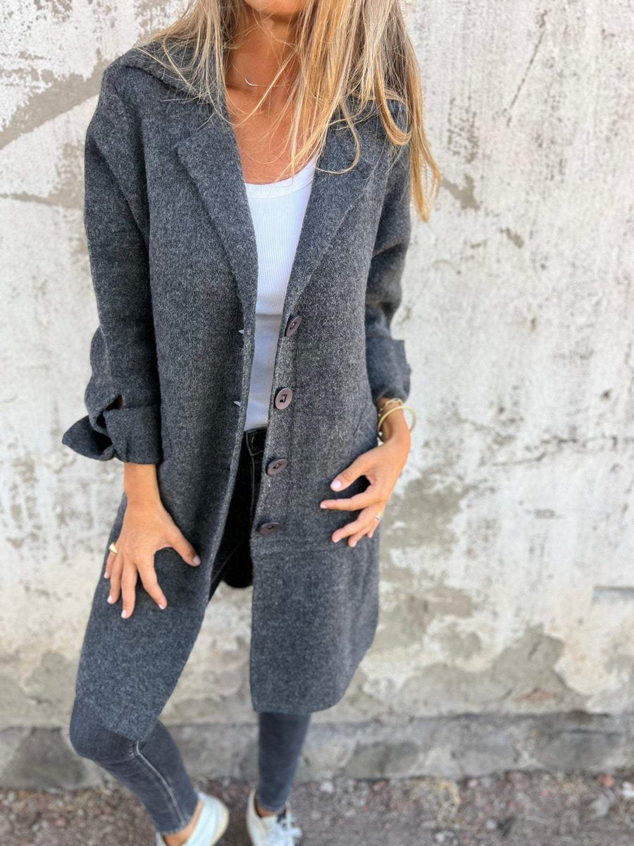 Rebecca | Relaxed Longline Lapel Coat, colour Grey
