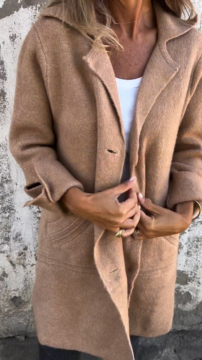 Rebecca | Relaxed Longline Lapel Coat, colour Khaki