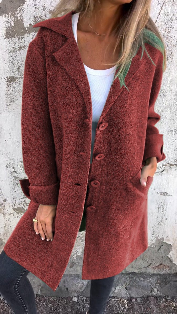 Rebecca | Relaxed Longline Lapel Coat, colour Red