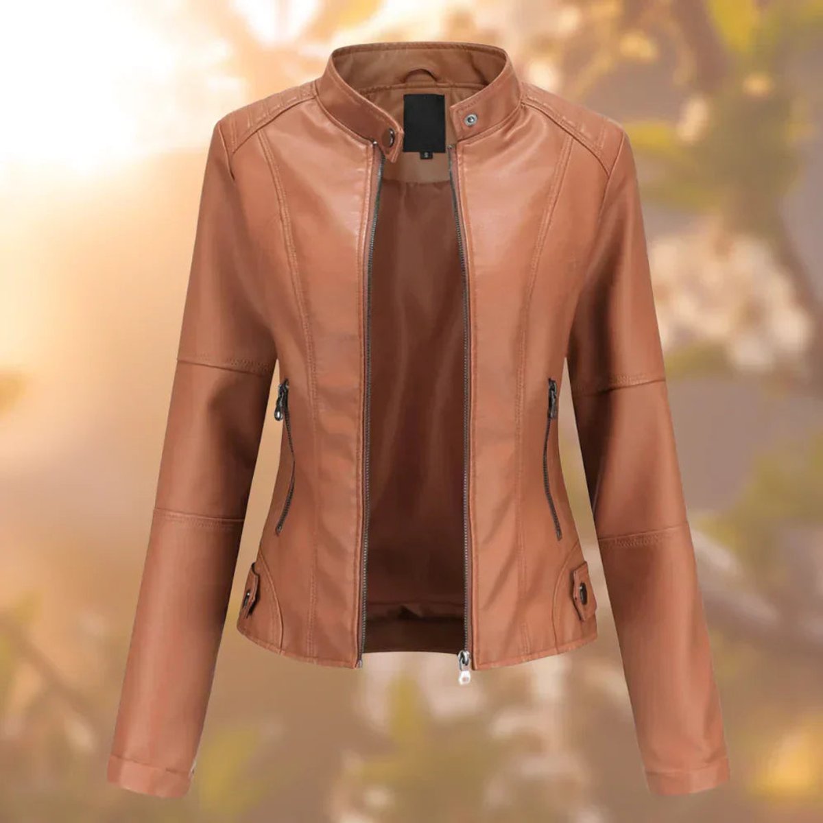 Regina | Slim Fit Zip-Up Moto Jacket, colour Brown