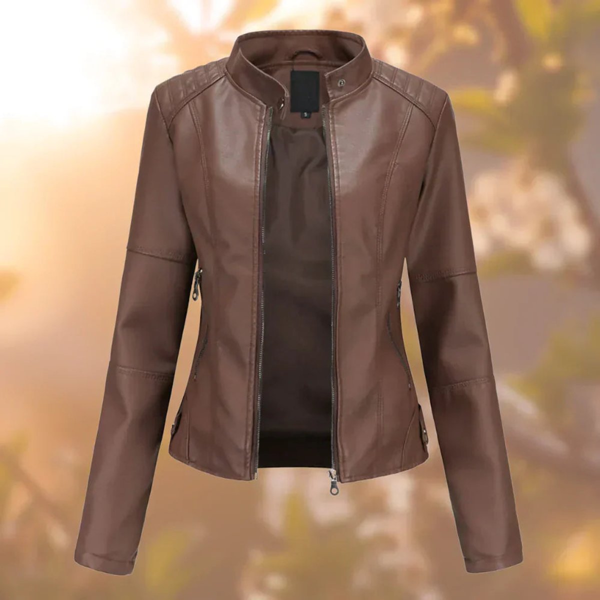 Regina | Slim Fit Zip-Up Moto Jacket, colour Dark Brown
