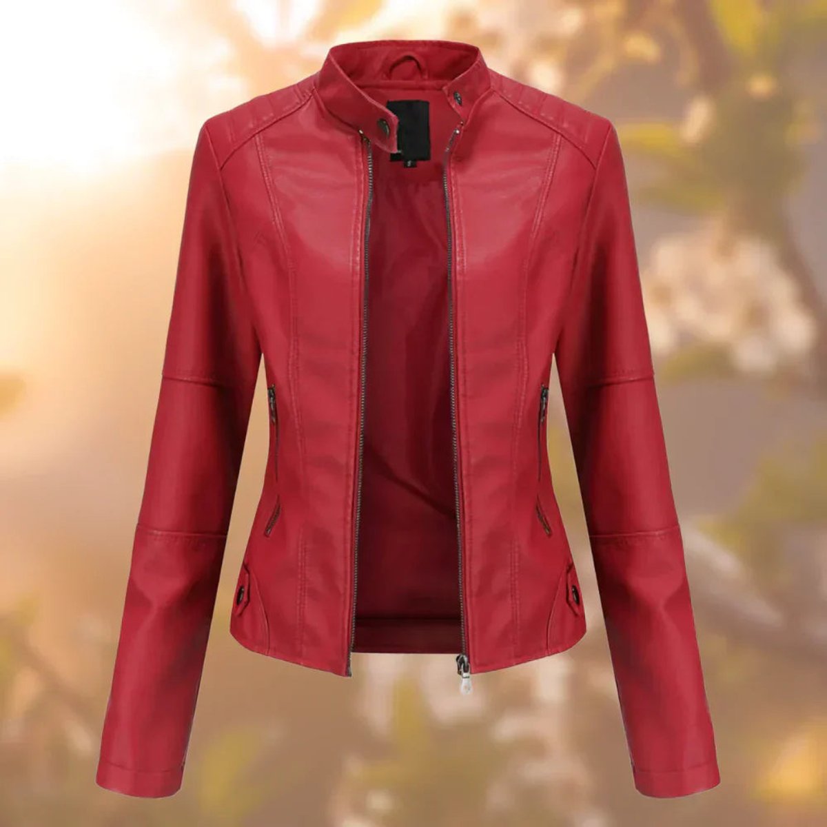 Regina | Slim Fit Zip-Up Moto Jacket, colour Red