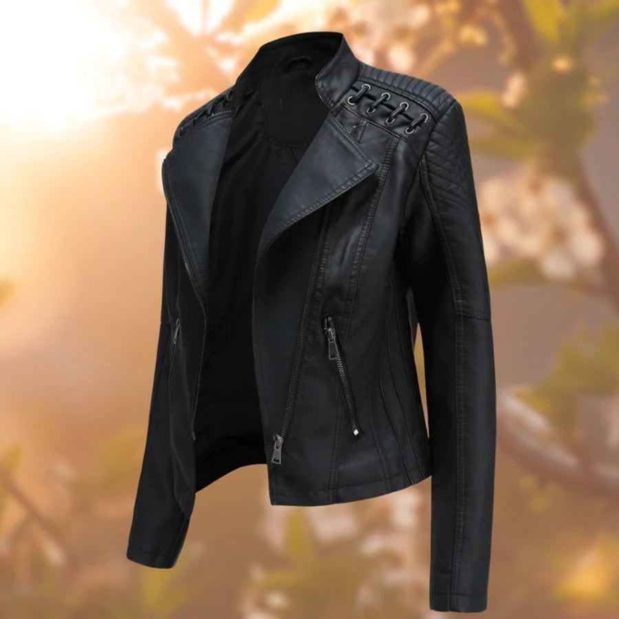 Renata | Studded Shoulder Zip Moto Jacket