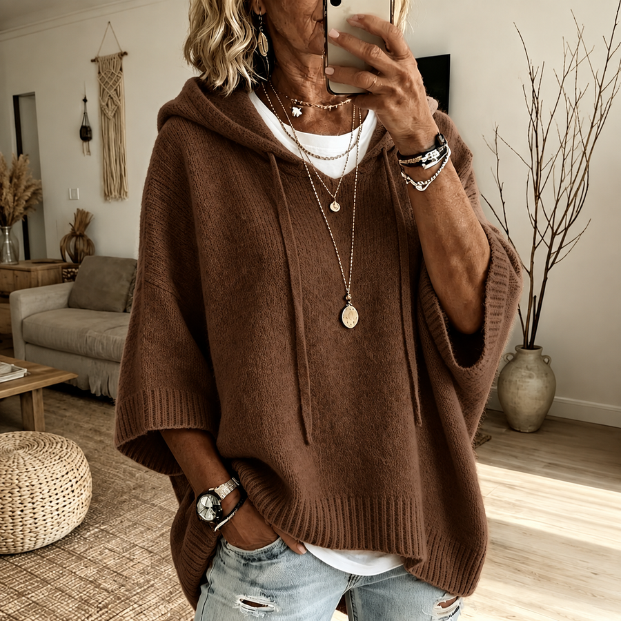Rhoda | Brown Hooded Poncho Jumper