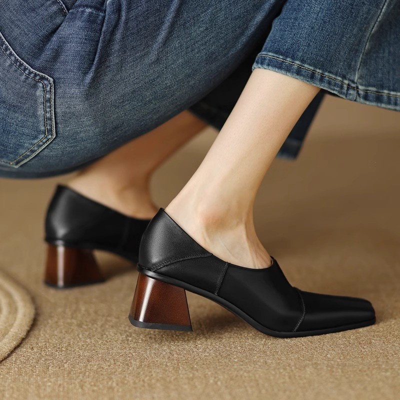Blanche | Square-Toe Block Heel Loafers, colour Black