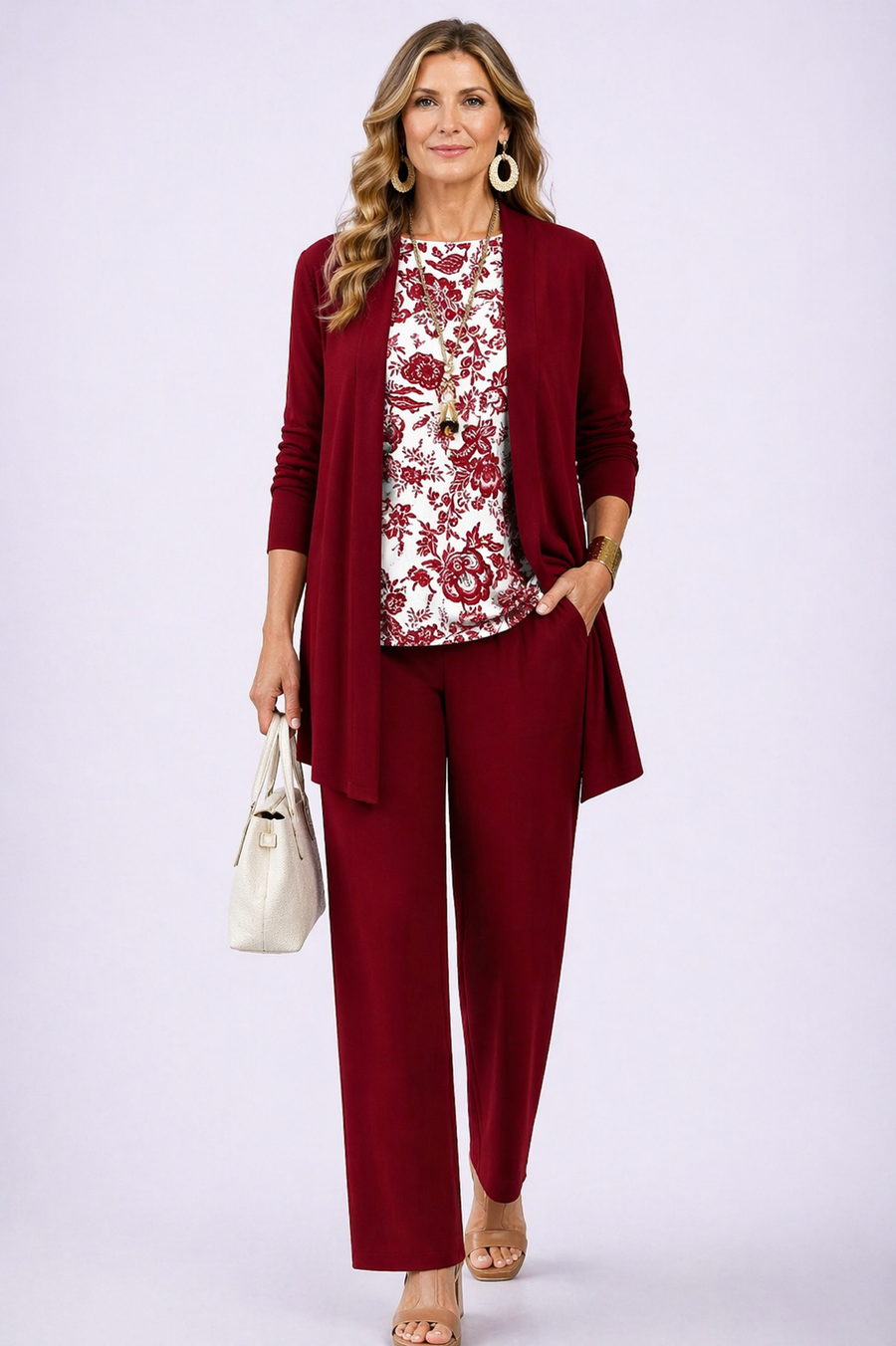 Rose | Deep Red Three-Piece with Floral Top
