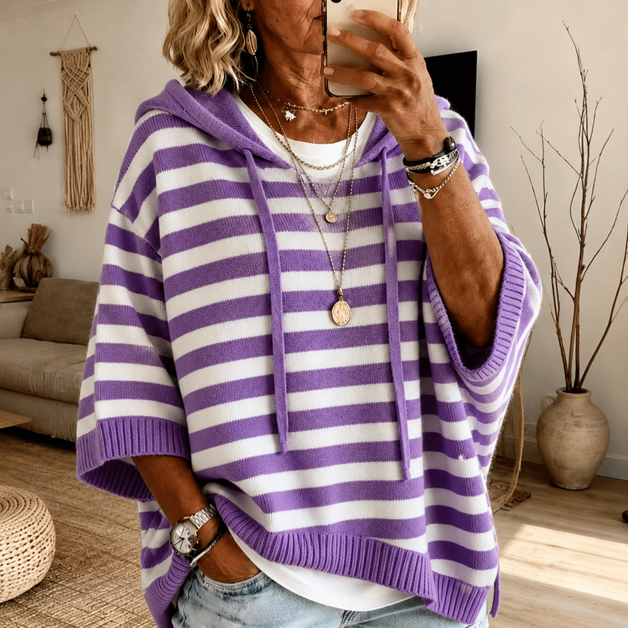 Roslyn | Purple Striped Hooded Poncho Jumper