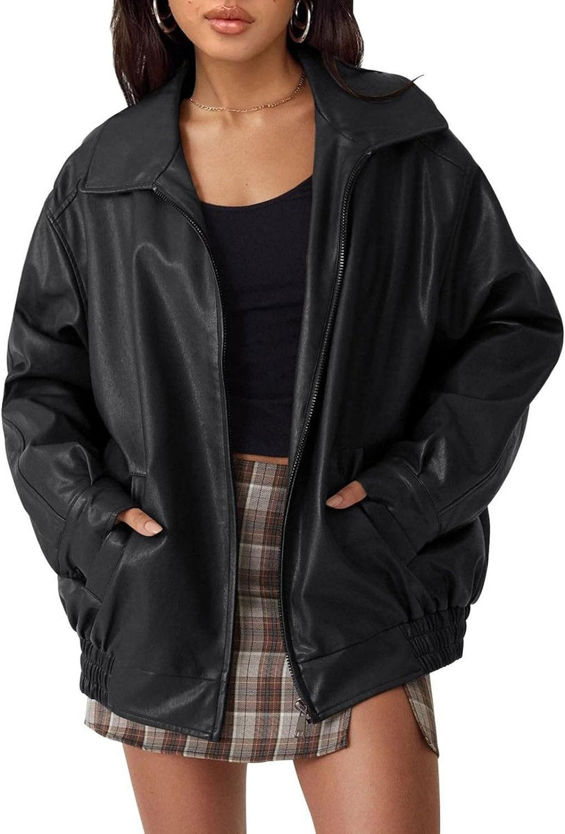 Sabrina | Relaxed Zip-Up Bomber Jacket, colour Black