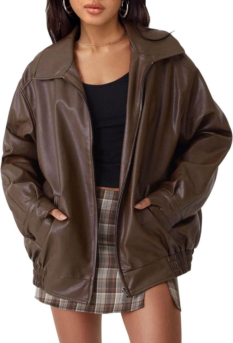 Sabrina | Relaxed Zip-Up Bomber Jacket, colour Dark Brown
