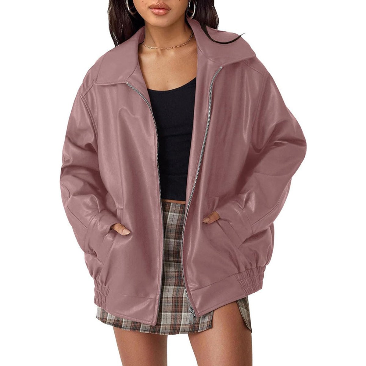Sabrina | Relaxed Zip-Up Bomber Jacket, colour Deep Pink