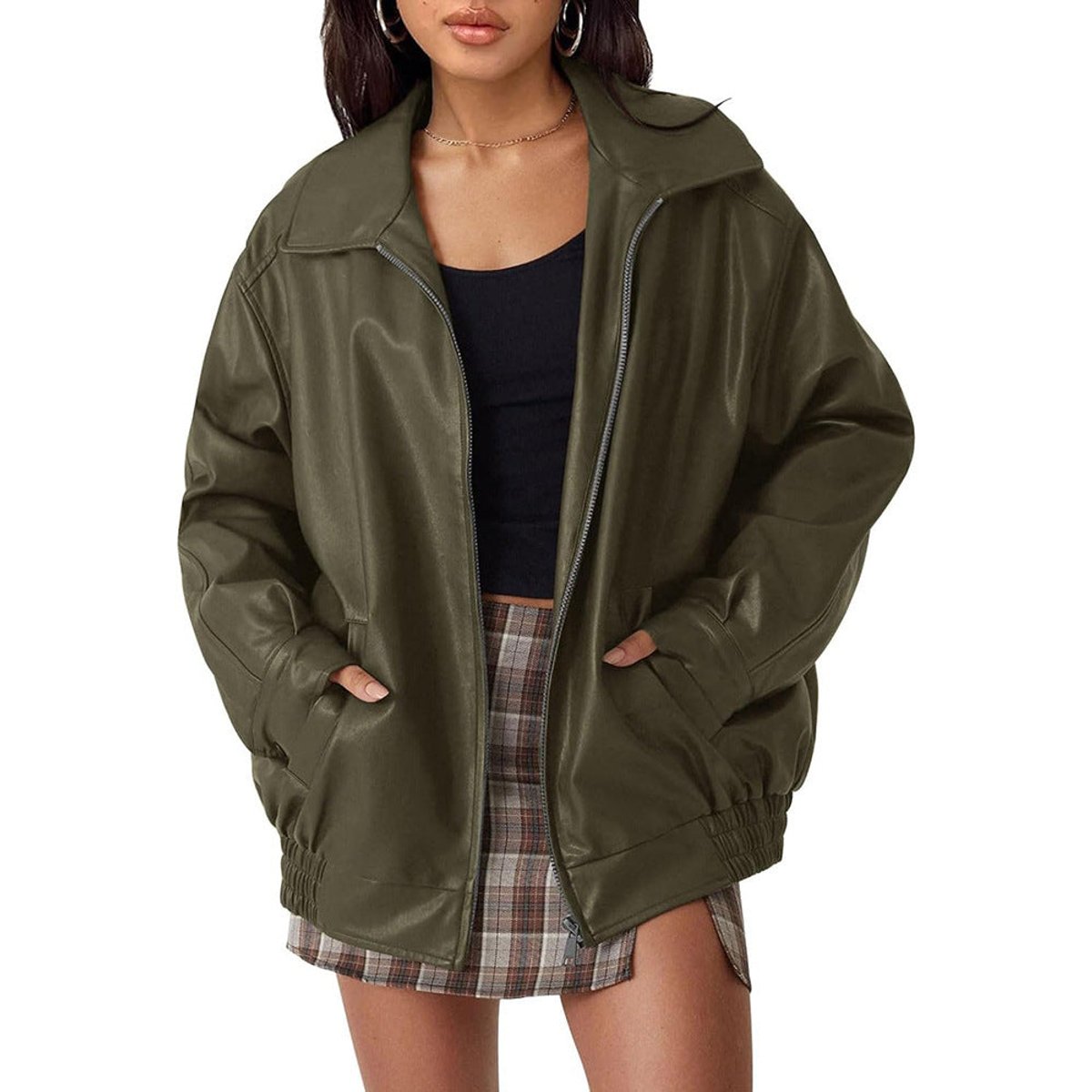 Sabrina | Relaxed Zip-Up Bomber Jacket, colour Olive Green