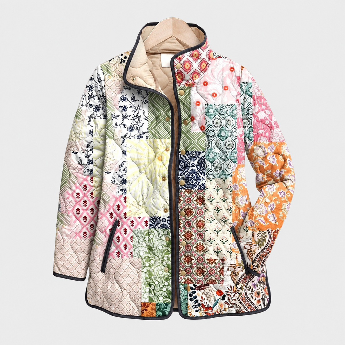 Saffron | Patchwork Print Quilted Jacket, colour Bohemian Patchwork