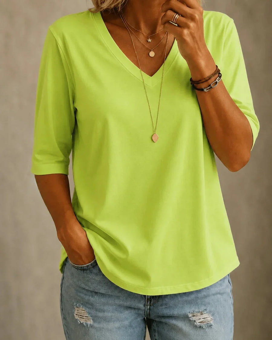 Sally | Neon Green V-Neck Tee