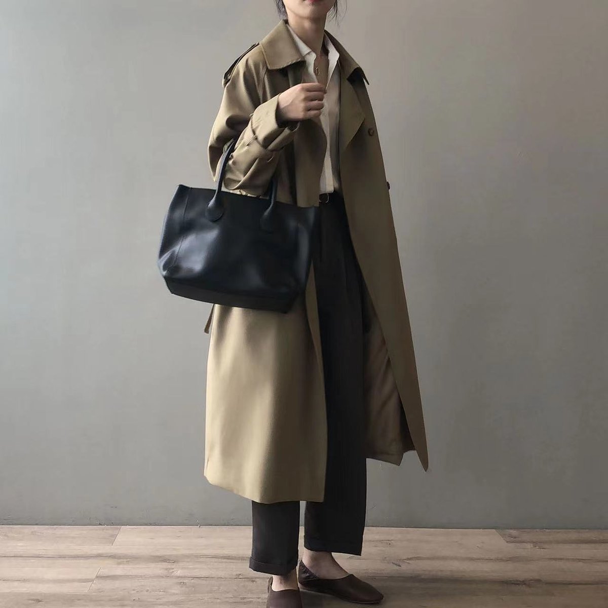Samantha | Double-Breasted Belted Long Trench Coat, colour Khaki