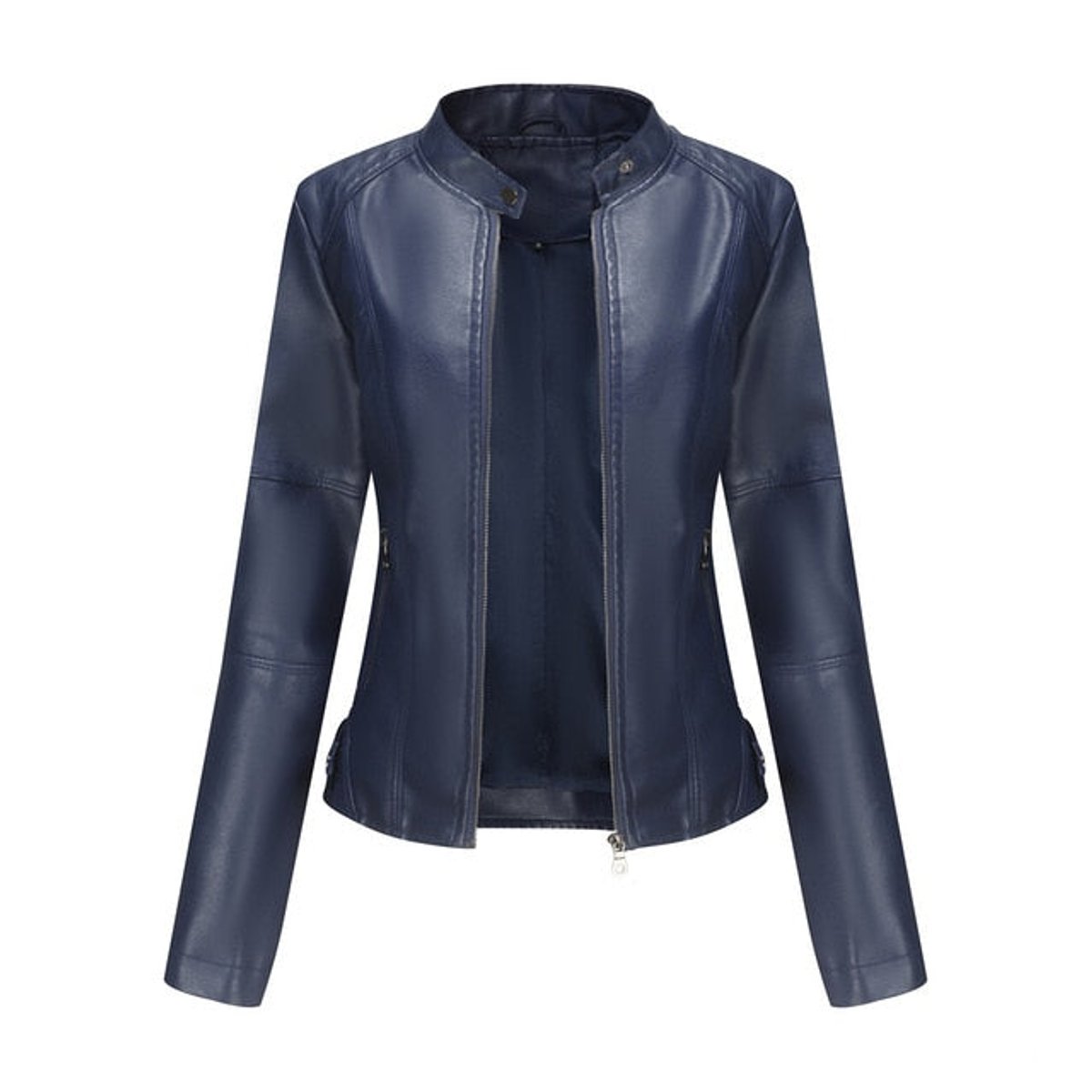 Sandra | Stand Collar Zip Moto Jacket, colour Blue